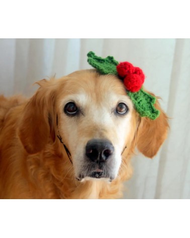 Christmas Holly Crochet Dog Headband1