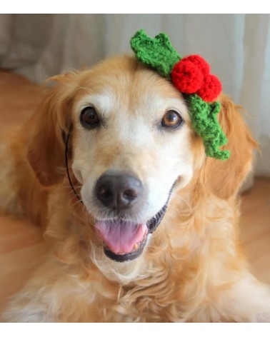 Christmas Holly Crochet Dog Headband1