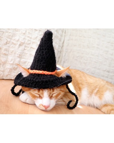 Black Crochet Witch Hat for Cats