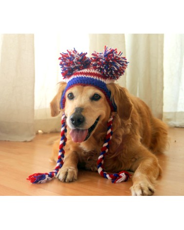 Pom-Pom Earflap Crochet Dog Hat