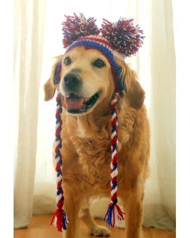 Pom-Pom Earflap Crochet Dog Hat