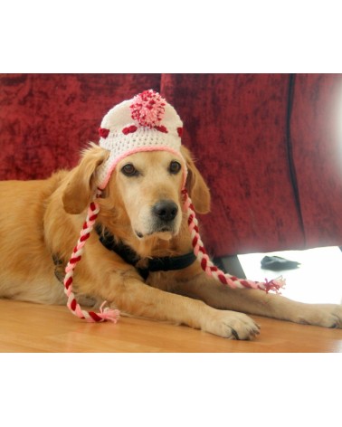 Sweetheart Pom-Pom Earflap Crochet Dog Hat