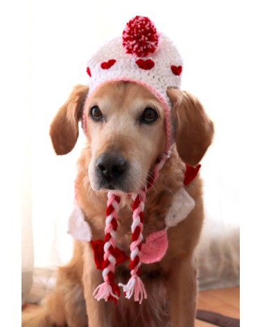 Sweetheart Pom-Pom Earflap Crochet Dog Hat
