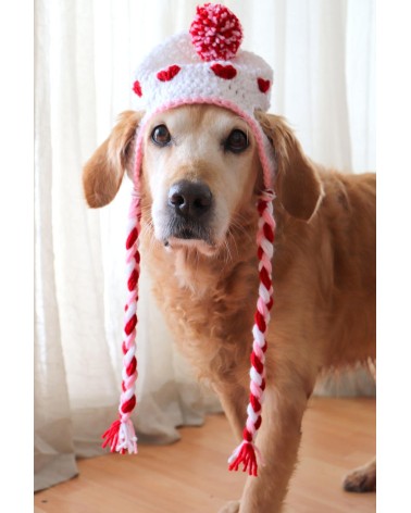 Sweetheart Pom-Pom Earflap Crochet Dog Hat