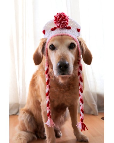 Sweetheart Pom-Pom Earflap Crochet Dog Hat