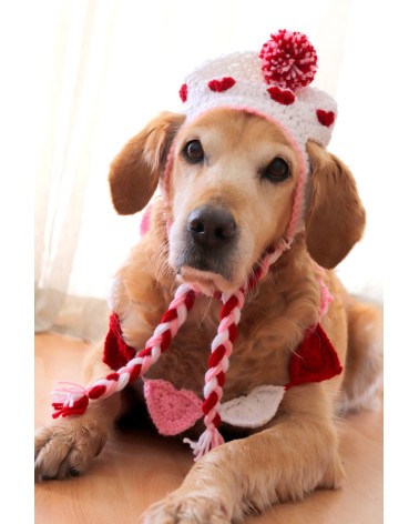 Sweetheart Pom-Pom Earflap Crochet Dog Hat
